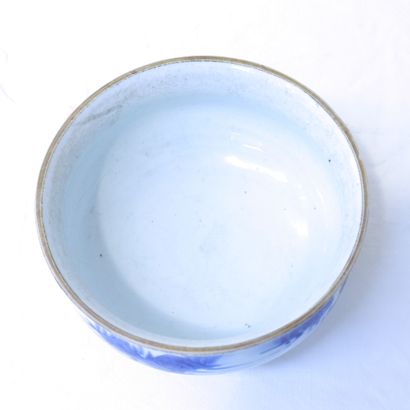  SMALL BLUE AND WHITE PORCELAIN BASIN 
The exterior decorated with a luohan sitting...