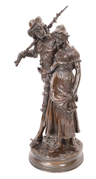 GAUDEZ IMPORTANT ET JOLI BRONZE "LE GALANT CHASSEUR" DE Adrien Etienne GAUDEZ (1845-1902)

Bronze...