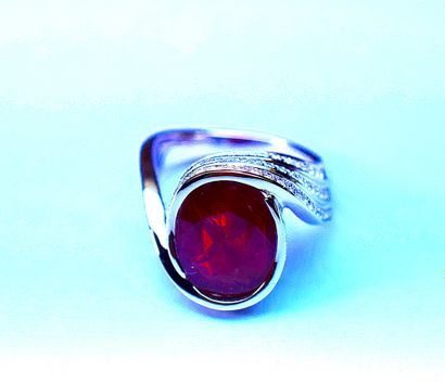 White gold ring set with a Natural Oval Ruby...