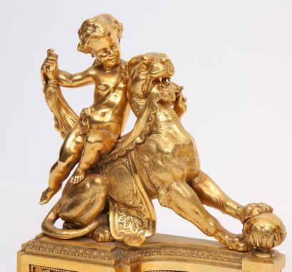 null PAIRE DE CHENETS "ANGELOT À LA LIONNE" XIXè

En bronze doré et ciselé représentant...