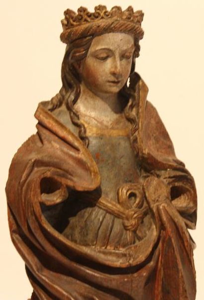 null VIERGE A L'ENFANT Sculpture en bois polychrome. Allemagne vers 1500. H: 83;...