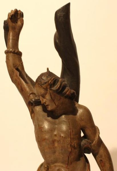 null LE MARTYR DE SAINT SEBASTIEN Sculpture en bois polychrome. Allemagne vers 1700....