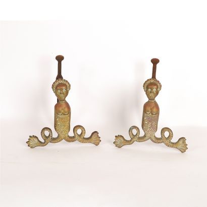 null AMUSING PAIR OF SIRENS IN BRASS in the taste of Poillerat or Adnet

Early 20th...