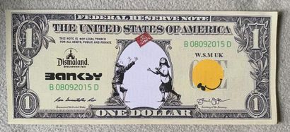 null Banksy is a Dismal, 2015, Silkscreen on canvas featuring a banknote

Certificate...