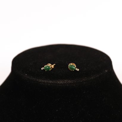  PAIR OF EARRINGS WITH GREEN STONES 
Yellow gold setting with green cabochons and...