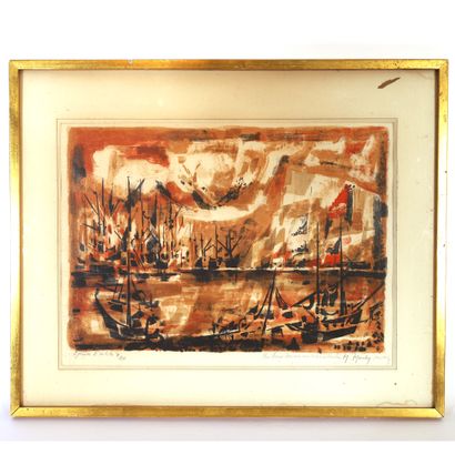null LITHOGRAPHY "LE PORT AU SOLEIL COCHANT" by Marcel MOULY (1918-2008)

Signed...