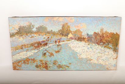 null POINTILLISTIC PAINTING "THE ROAD UNDER THE SNOW" by Eugène BEGARAT (born in...