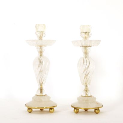 PAIR OF ROCK CRYSTAL CANDLESTICKS 
With a...