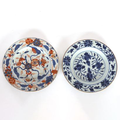 TWO IMARI PORCELAIN PLATES 
One with a blue...