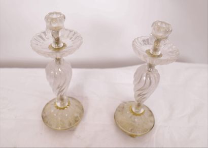 null PAIR OF ROCK CRYSTAL CANDLESTICKS

With a twisted baluster shaft, resting on...