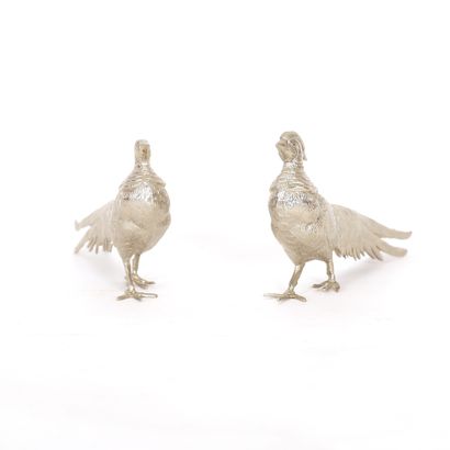 PAIR OF PEACOCK IN SILVER PLATED METAL 
L : 27 cm