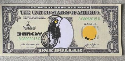 null Banksy is a Dismal, 2015, Silkscreen on canvas featuring a banknote

Certificate...
