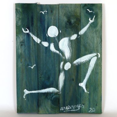  TABLEAU "L'HOMME EN BLANC AUX OISEAUX" de Jerôme MESNAGER (né en 1961) 
Peinture...
