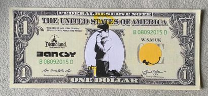 null Banksy is a Dismal, 2015, Silkscreen on canvas featuring a banknote

Certificate...