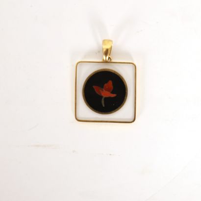 GOLD AND GLASS SQUARE PENDANT with flower...