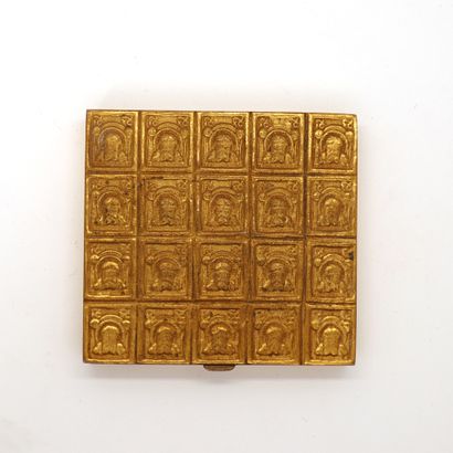  POUDRIER "AUX ICONES" LINE VAUTRIN 
Bronze doré décoré d'une répétition d'icones...