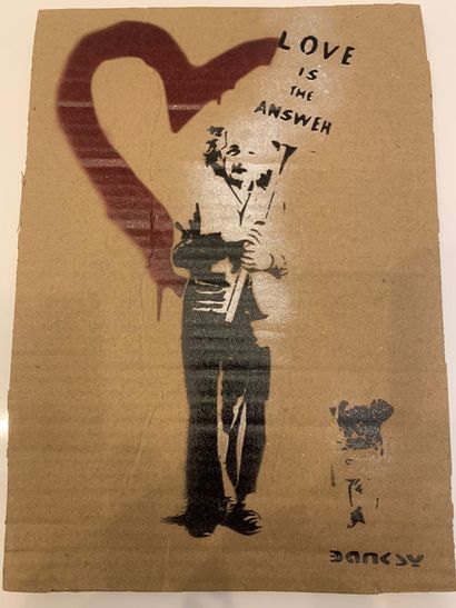 null "Love is the Answer" d'après Banksy, original DISMALAND

Carton peint au pochoir

Signé...