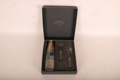 null Champagne Deutz box containing a bottle of Brut Classic and two flutes