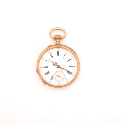null GOLD POCKET WATCH

Dial with white enamel background, window for the second...
