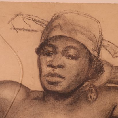 null DESSIN "FEMME AFRICAINE À L'EXPOSITION COLONIALE" attribué à Émile BAES (1879-1954)

Fusain...
