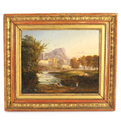 null PAIR OF ANTIQUE LANDSCAPES, late 18th century

Oil on canvas

In gilded wood...