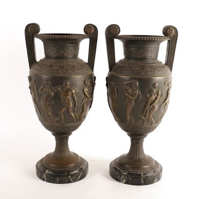 null PAIR OF ANTIQUE VASES WITH TWO HANDLES

Decorated with a frieze of characters...