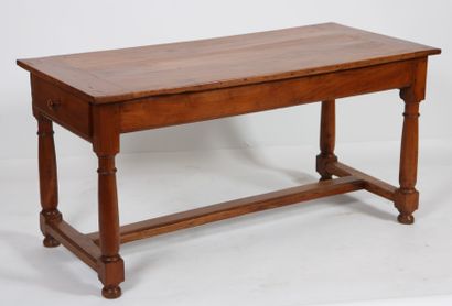 null CHERRY WOOD TABLE

Rectangular table top opening to two drawers at the ends,...