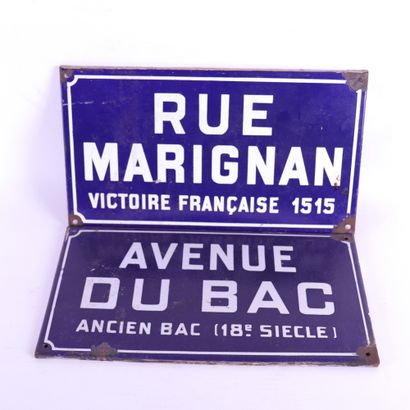 null LOT OF TWO BLUE ENAMELLED TOPONYMIC PLATES

Avenue du bac and rue Marignan

25...
