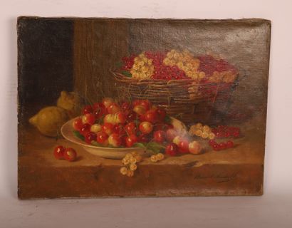 null painting "still life with cherries and grapes" by Alfred BRUNEL NEUVILLE (1852-1941)

Oil...