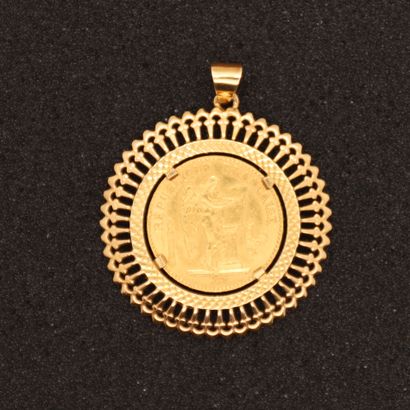 GOLD COIN PENDANT 
Coin of 20 Frs 1875 French...