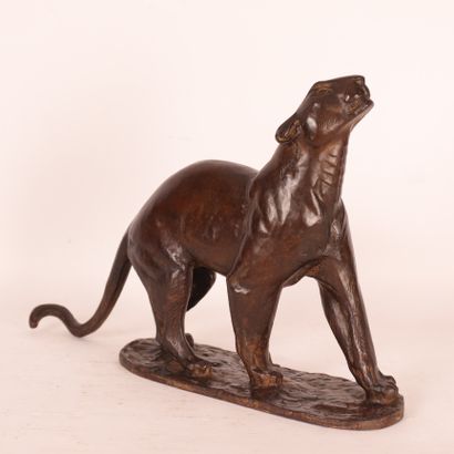 Georges L. Guyot BEAUTIFUL ANIMAL BRONZE "LIONESS STRETCHING" by Georges Lucien GUYOT...