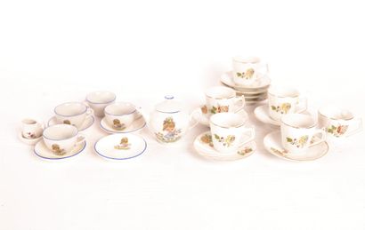 null 2 DINETTE SETS 

1 white with floral decoration including 6 cups and 8 saucers,...