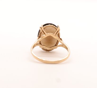 null RING IN YELLOW GOLD 375/°° WITH LARGE AMBER STONE

Stone : 16 x 12 mm

Tdd :...