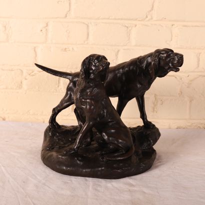 Léon Bureau SCULPTURE "HUNTING DOGS AT REST" by Léon BUREAU (1866-1906)
Bronze with...