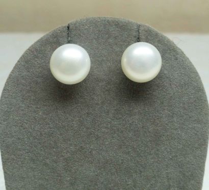 null Pair of NATURAL CULTURAL PEARLS Earrings, "button" shape for more comfort in...