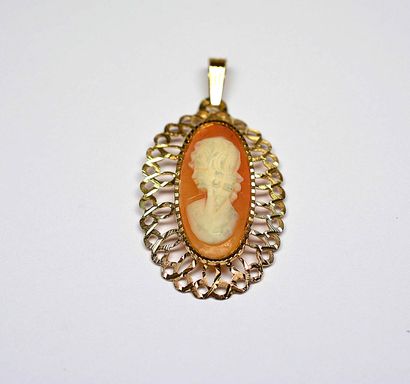 null Nice Yellow Gold Pendant with a CAMEO in profile of a woman. 
Beautiful Surrounding
Gross...