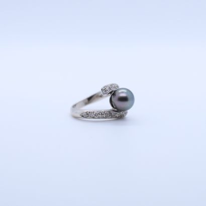 null WHITE GOLD RING SET WITH A TAHITIAN PEARL AND A DOUBLE DIAMOND PAVEMENT 
Tdd...