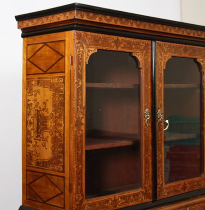null RARE LOUIS XIV INLAID GLASS CABINET WITH TWO BODIES
With flat front and sides,...