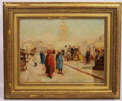 Vincent Manago ORIENTALIST PAINTING "SCENE OF ANIMAL STREET IN ALGERIA" by Vincent...