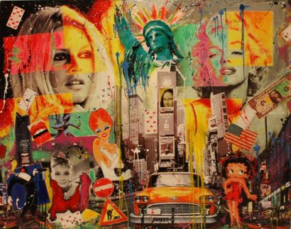 SGARRA Découpage et huile sur panneau représentant Marylin Monroe Brigitte Bardot...
