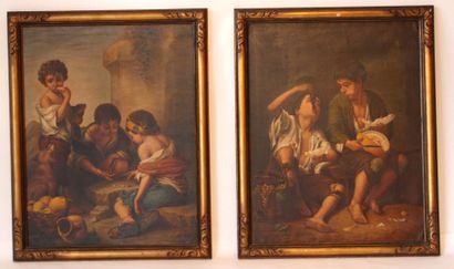 D'APRES BARTOLOMEO ESTEBAN MURILLO (1618-1882) «Les jeunes mendiants» Paire d'huiles...