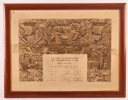 null DIPLÔME "EXPOSITION COLONIALE INTERNATIONALE PARIS 1931"
Mise Hors Concours...
