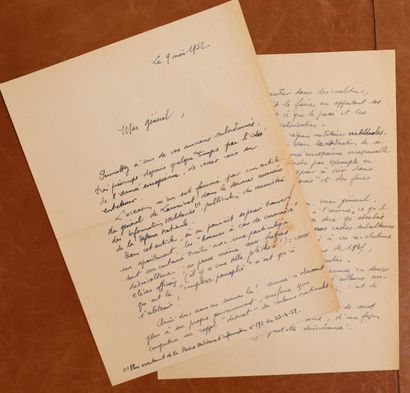 null Lettre manuscrite du 9 mai 1952 du Colonel J. Defrane au Général De Monsabert...