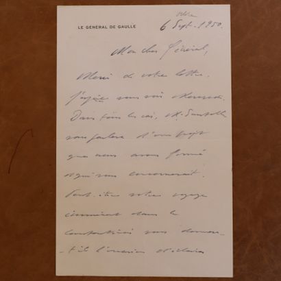 null Lettre datée du 6.09.1950 du Général de GAULLE au Général De Monsabert