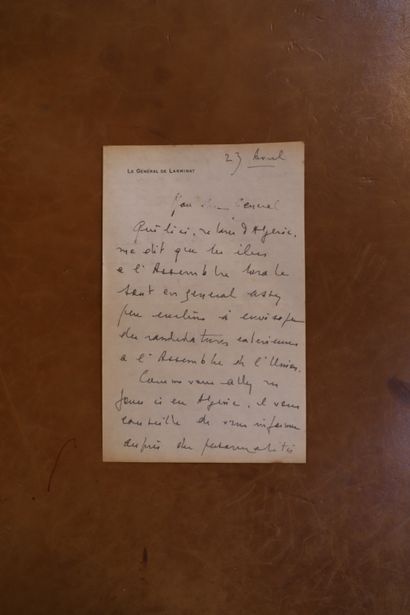 null Lettre datée le 23 avril du Général de Larminat au Général de Monsabert
