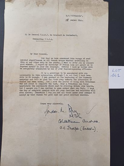 null Courrier écrit en anglais 
M.V. CIRCASSIA, 15 august 1944
destiné au Général...