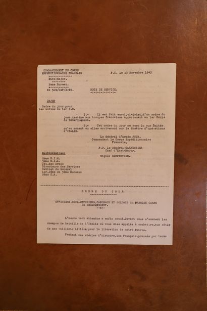 null Note de service datée du 13.11.1943 signée par le Général d'Armée JUIN, Commandant...