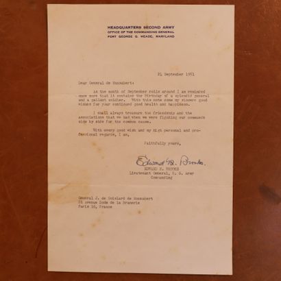 null Lettre du Lieutenant Général U.S.Army Edward M. Brooks du 24 septembre 1951...