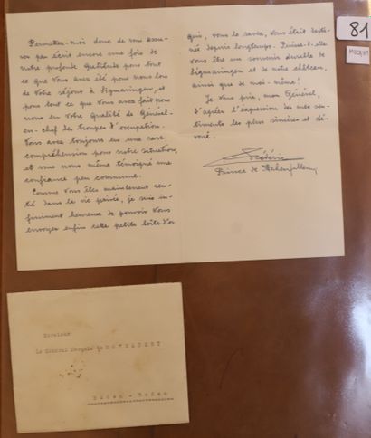 null Lettre manuscrite et son enveloppe avec cachet de cire signée par le Prince...