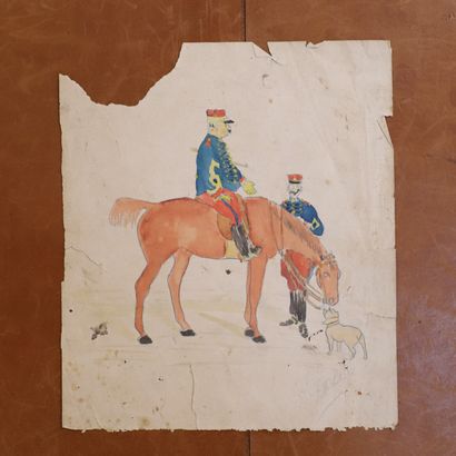 null DESSIN AQUARELLE "le Général de Monsabert à cheval"
Signé 
Déchirures 
20 x...